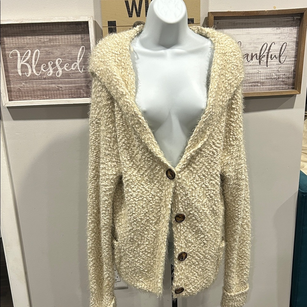 POL Cream Teddy Jacket with Button Closure
